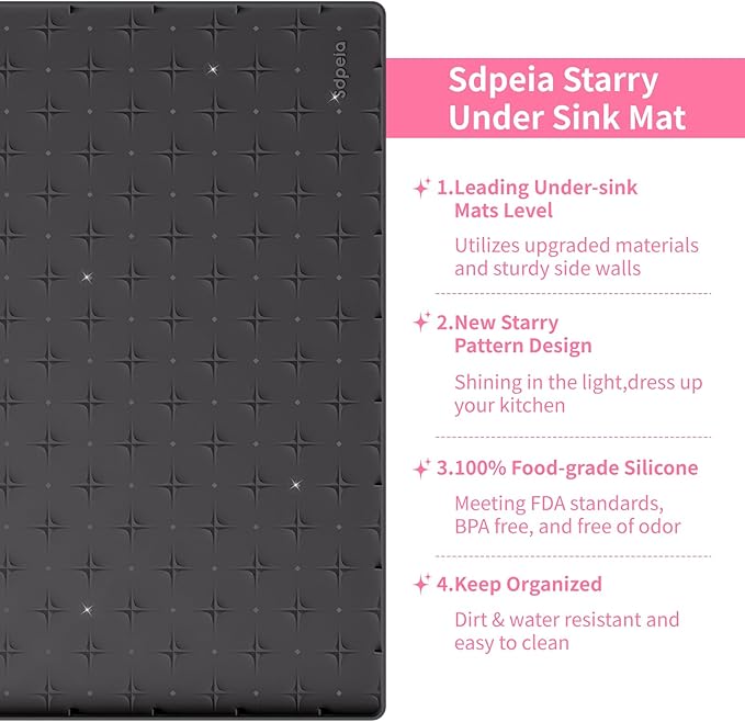 Sdpeia Under Sink Mat 22"×22" Waterproof Silicone Cabinet Liner & Sink Protector for Kitchen & Bathroom, Multi-Purpose Organizers Tray for Pets, Laundry, Cat Litter Mat