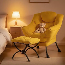 Tiita Lazy Chair with Ottoman, Modern Large Accent Lounge Armchair, Comfy Leisure Sofa Reading Chair with Footrest for Bedroom, Living Room, Dorm Rooms, Garden and Courtyard, Velvet Yellow