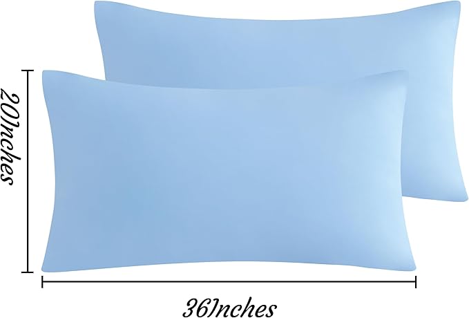 NTBAY King Pillow Cases Set of 2, 2 Pack Brushed Microfiber 20x36 Pillow Cases, Soft, Wrinkle, Fade, Stain Resistant Sky Blue Pillow Cases with Envelope Closure, 20x36 Inches, Sky Blue