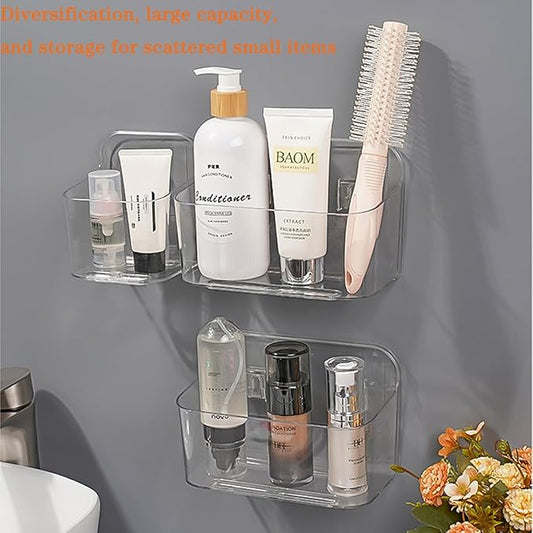 Adhesive Wall Mount Organizer Box,Acrylic Shelves for Wall,No Drilling Hang Walls,with Self Adhesive Tape,Automatic Draining for Bathroom, Kitchen, Living Room - Clear (Small)