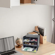 Desk Organizer with Drawer, Desk Storage Box, Plastic Office Stationery Supplies Organizers, Desktop Organizer for Office School Home (4 drawer, Black)