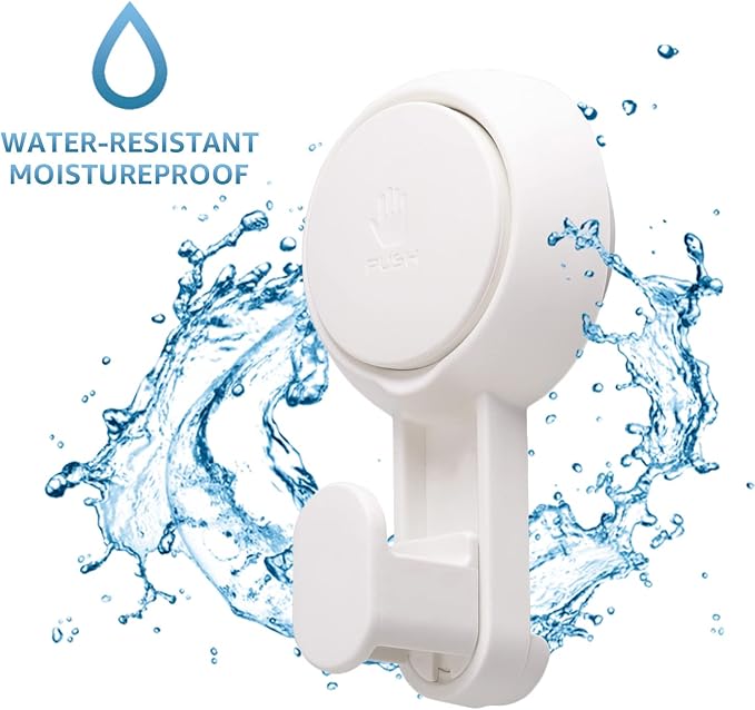 LEVERLOC Heavy Duty Suction Cup Shower Hooks 4 Pack, Damage-Free Shower Hangers for Inside Bathroom Wall, Powerful Vacuum Suction Towel Hooks, Loofah Holders, Easy to Install and Remove, White