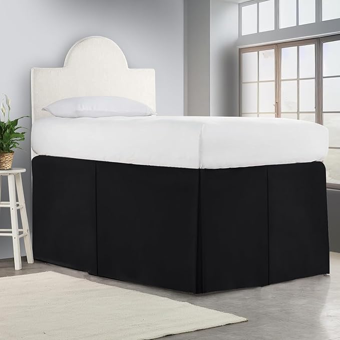 600TC -Dorm Bed Skirt - Split Corner Tailored Dorm Sized Bed Skirt - Dorm Room Essentials - Dorm Bed Skirt 100% Egyptian Cotton - Dorm Décor Bed Skirt Twin XL - 28" Drop (Black, Solid)