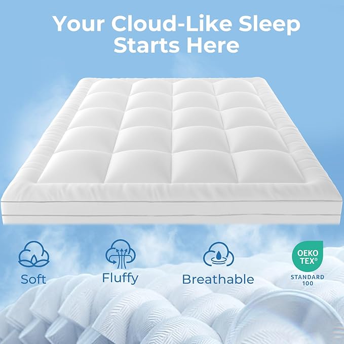 YUGYVOB Twin XL Mattress Topper - 800GSM Extra Thick Cooling & Breathable Mattress Pad with Deep Pocket 8"-21" & Soft Down Alternative Filling, White
