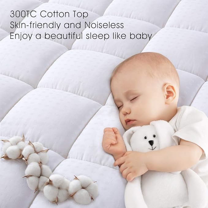 EASELAND Full Size Mattress Pad Pillow Top Mattress Cover Quilted Fitted Mattress Protector Cotton 8-21" Deep Pocket Cooling Topper (54x75 Inches, White)