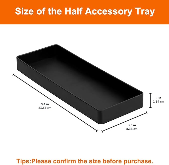 Amazon Basics Rectangular Plastic Desk Organizer, Half Accessory Tray, 9.4" x 3.3" x 1", Black