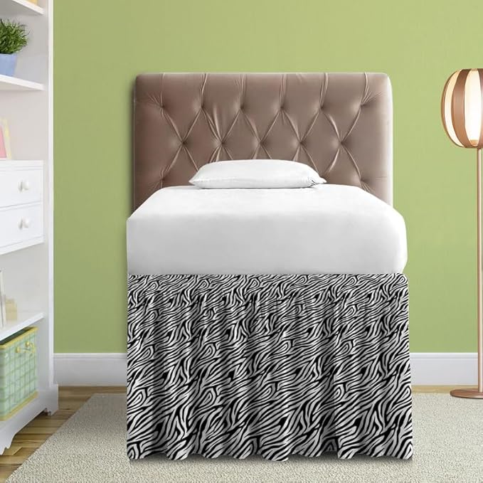 600TC -Dorm Bed Skirt - Split Corner Tailored Dorm Sized Bed Skirt - Dorm Room Essentials - Dorm Bed Skirt 100% Egyptian Cotton - Dorm Décor Bed Skirt Twin XL - 42" Drop (Zebra Print, Solid)