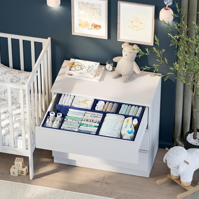 Drawer Organizer Set of 12 - Navy Dresser Organizer for Nursery, Bedroom & Closet