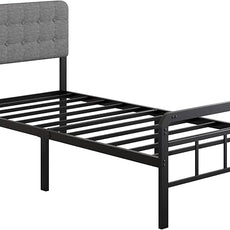 14 Inch Twin XL Bed Frame with Upholstered Headboard and Metal Footboard, XL Twin Platform Bed Frame with Strong Metal Slats Support, Under-Bed Storage, Noise Free, Easy Assembly