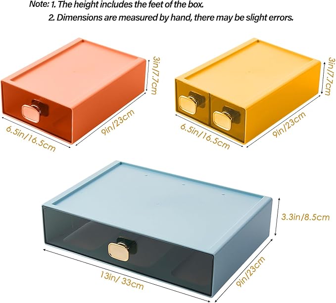 2PACK Stackable Drawer for Desk 6.5"x9"x3" Desktop Storage Organizer with Drawer Plastic Organizer Box Storage Container for Stationery, Makeup, Bathroom (Orange, M - 1 Drawer)