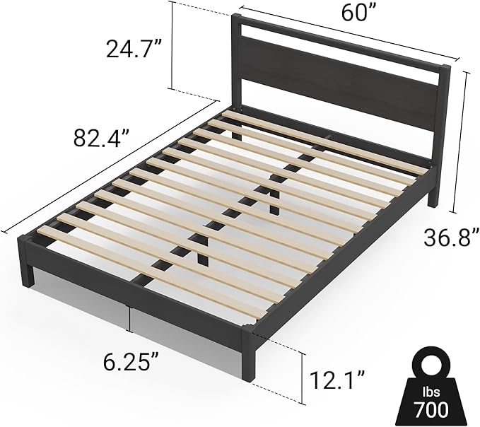 LIFEMENT Signature Wood Platform Bed Frame with Headboard, Essential, Noise Free, Under Bed Storage, No Box Spring Needed, Easy Assembly (Black, Queen (U.S. Standard))