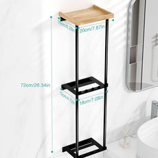 HapiRm Towel Racks for Bathroom Storage - No Drill Wall Mounted Towel Holder with Shelf and 6 Hooks, Rolled Towel Storage Bath Towel Organizer for Small Bathroom, Camper, Rv - Black