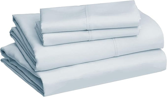 Amazon Basics Lightweight Super Soft Easy Care Microfiber 4-Piece Bed Sheet Set with 14-Inch Deep Pockets, Solid, King, Light Blue AmazonBasics