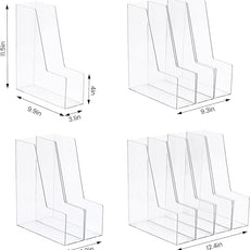 Vertical File Holder, Clear PET Desk Organizer and Storage Bins Holding for Magazines, Binders, Notebooks, Envelopes, Multi-purpose Plastic Document Organizer for Home Office, 4 pack