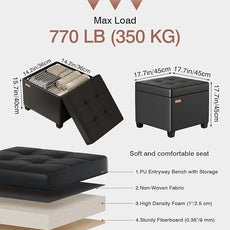 17.7 inches Synthetic Leather turfed Ottomans Cube with Storage, Metal-Framed Square Storage Ottoman Foot Rest Stool Holds 770 LB for Dorm Living Room Bedroom Black UASND63B