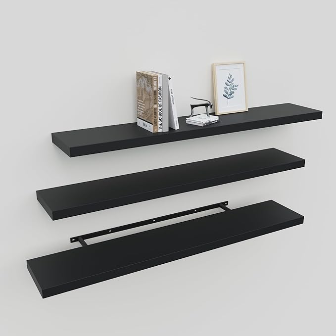 Floating Shelves for Wall Set of 3, 36" Black Wall Shelves for Home Decor, Frame Display Black Floating Shelf for Living Room, Bedroom, Bathroom, Kitchen