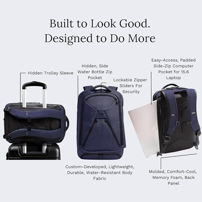 Knack Series 1 Laptop Backpack Fits up to 15 Inch - Knack Bags Carry-On Backpack, TSA Approved, Expandable Travel Backpacks With 3 Day Outfit Capacity (Dark Blue, Medium)