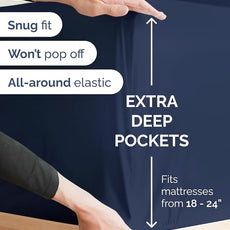 Extra Deep Pocket King Sheets - 4 Piece Breathable & Cooling Bed Sheets - Hotel Luxury Bed Sheet Set - Soft, Wrinkle Free & Comfy - Easily Fits Extra Deep Mattresses - Deep Pocket Navy Blue Sheets Set