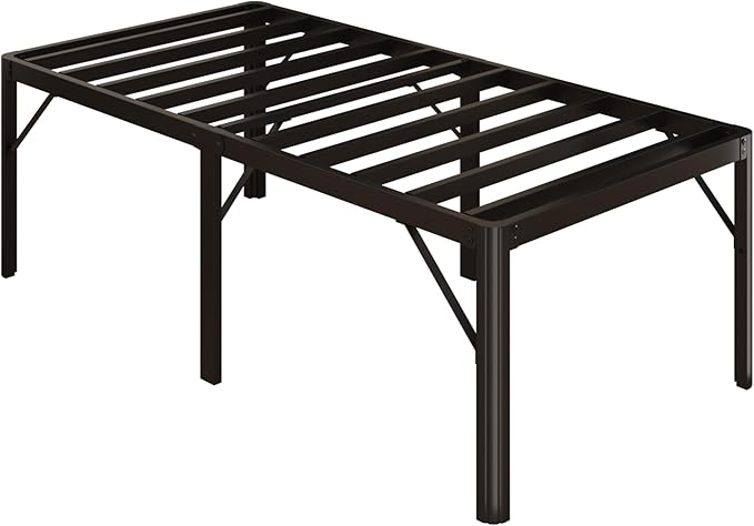 24 Inch High Twin Bed Frames with Rounded Corner Legs, Heavy Duty Metal Twin Size Platform Bed Frame No Box Spring Needed, Easy Assembly, Noise Free, Black