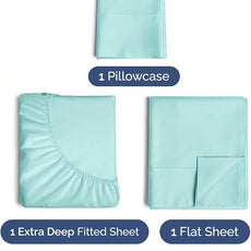 Extra Deep Pocket Twin Sheets - 3 Piece Breathable & Cooling Bed Sheets - Hotel Luxury Bed Sheet Set - Soft, Wrinkle Free & Comfy - Easily Fits Extra Deep Mattresses - Deep Pocket Spa Blue Sheets Set