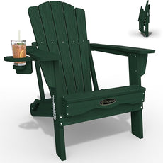 Adirondack Chair, Folding All-Weather Outdoor HDPE Patio Chair with Cup Holder, Green
