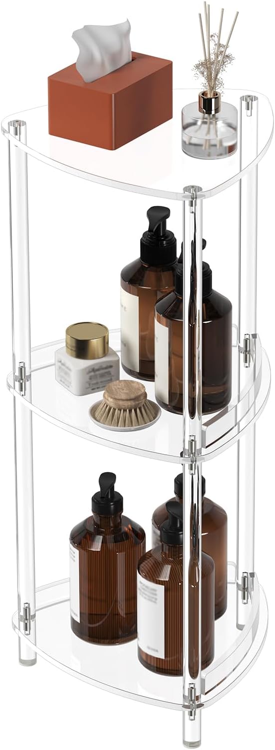 Aquiver Acrylic Standing Shower Caddy - Triangle Shower Organizer Stand - 3 Tier Corner Shower Caddy Shower Organizer Shelf for Inside Bathroom, Bathtub, 11.4'' D x 11.67'' W x 26.2'' H, Clear