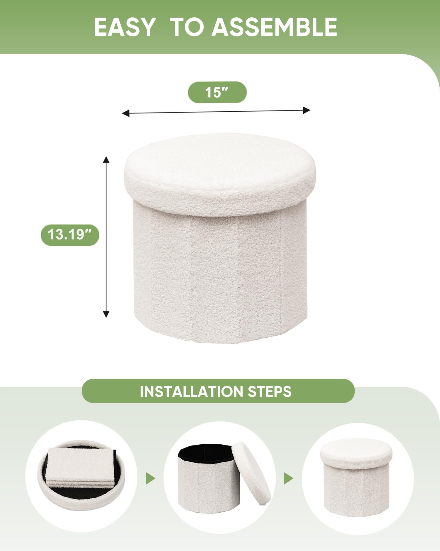 B FSOBEIIALEO Storage Ottoman Cube, Flowers Shaped Ottomans with Storage Foot Stool Footrest for Lving Room, Boucle Ottoman Seat for Dorm Room,Faux Teddy Fur,White 12.6"x12.6"x12.6" Dormly