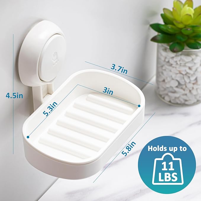 TAILI Suction Cup Soap Holder 2 Pack, Plastic Vacuum Suction Bar Soap Dish for Shower Wall Mounted Drill-Free, Bathroom,Tub,Kitchen Sink,Removable,Universal Kitchen & Bathroom Shower Accessories,White