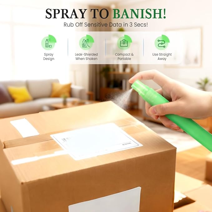 Privacy Cover Spray,10ML white-out liquid correction Privacy Spray Pen,Thermal Paper Privacy Eraser For Documents, Labels, Packages, Shipping Addresses,Privacy Protection (3PC Pen and liquid)