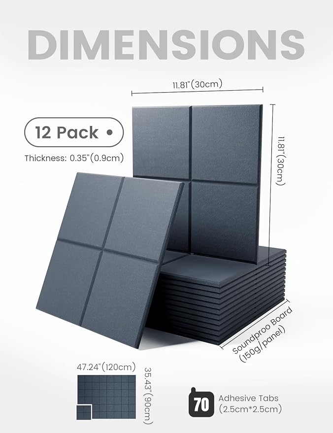 Large Felt Bulletin Board 48" x 36", 12-Pack 4-Compartment Wall Organizer, Cork Board Alternative with 70 Removable Adhesive Tabs, Modular Felt Panels for Home Office, Classroom and Study-Navy Blue