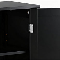 SUPER DEAL Modern Bathroom Floor Storage Cabinet with Adjustable Shelf and Double Door Rust Proof, Living Room Modern Home Furniture Storage Organizer Cabinet, Black