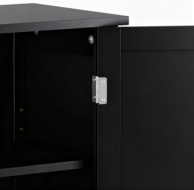 SUPER DEAL Modern Bathroom Floor Storage Cabinet with Adjustable Shelf and Double Door Rust Proof, Living Room Modern Home Furniture Storage Organizer Cabinet, Black