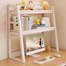 2-Tier Desktop Bookshelf, Wood Hutch Shelf Organizer, 29.9 x 12.6 x 35.4 inches, Study Room Storage Rack (White, 22 * 12 * 35in)