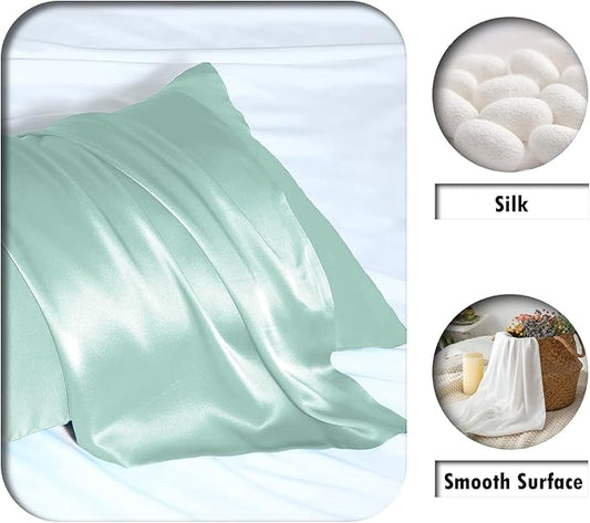 Silk Pillowcase for Hair and Skin,Soft,Breathable and Sliky Standard Size Pillow Cases Set of 2,Both Sides Natural Mulberry Silk Pillowcases with Hidden Zipper(Standard Size 20"X 26",2pcs)