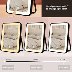 Rechargeable Makeup Vanity Mirror with Lights, Small Desk Makeup Mirror with Lights, 3 Lighting Modes, Dimmable Touch Screen, Tabletop Light up Mirror