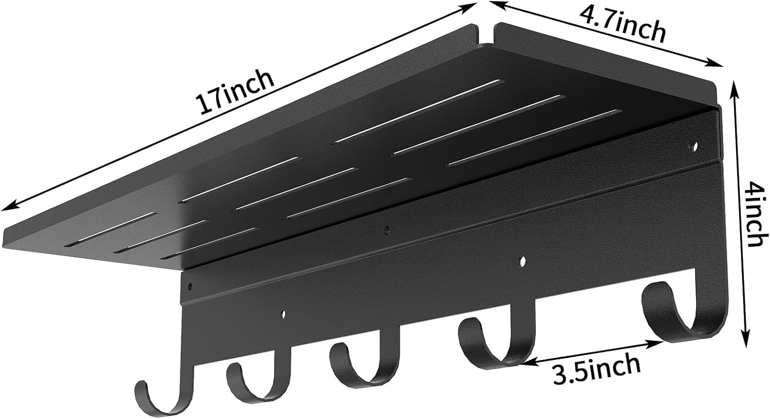 Bethom Wall Shelf with Hooks, Metal Coat Rack Wall Mounted with 5 Hooks, 17 Inch Clothes Hooks Entryway Coat Hangers Storage Clothes, Bags, Purse, Keys for Living Room, Bedroom, Black