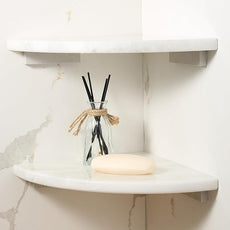 Koville Namibia White Marble Corner Shower Shelf for Bathroom, 10'' Polished Marble Corner Shelves, Wall Mounted Stone Corner Shower Caddy, No Drilling Adhesive Shelf - 1 Layer(No Glue Included)