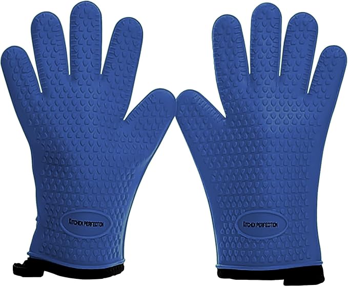 KITCHEN PERFECTION Silicone Smoker Oven Gloves -Extreme Heat Resistant BBQ Gloves -Handle Hot Food Right on Your Smoker Grill Fryer Pit|Waterproof Oven Mitts Grill Gloves |Superior Value Set+3 Bonuses