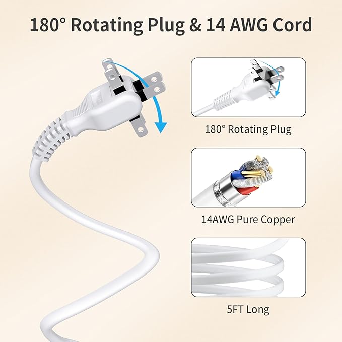 NTONPOWER 2 Prong Power Strip, 1875W/15A 2 Prong to 3 Prong Outlet Adapter, Power Strip with 4 USB Ports(2 USB C), 5 FT Rotating Flat Plug Extension Cord for Old House, Wall Mount