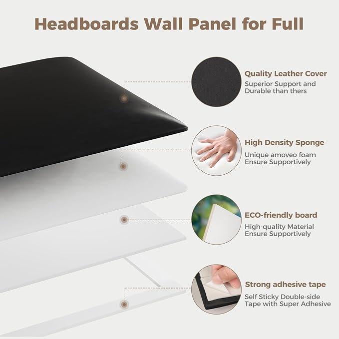 Beige Stick Headboard - 9-Piece Wall-Mounted Bed Backboard for Queen Size Beds, 24 x 12 Inches, Easy-to-Install Decorative Bed Head and Peel and Stick Queen Size Headboard for Bedroom Décor