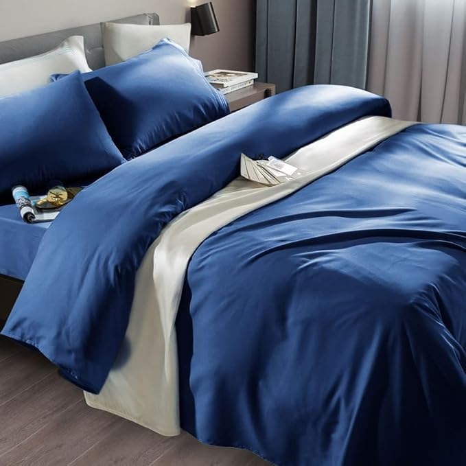 SONORO KATE Bed Sheet Set Super Soft Microfiber 1800 Thread Count Luxury Egyptian Sheets Fit 18-24 Inch Deep Pocket Mattress Wrinkle-4 Piece (Navy Blue, Twin XL)