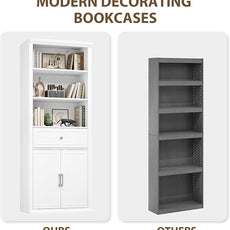 Rresyet Bookcase, 6 Tier White Bookshelf 28