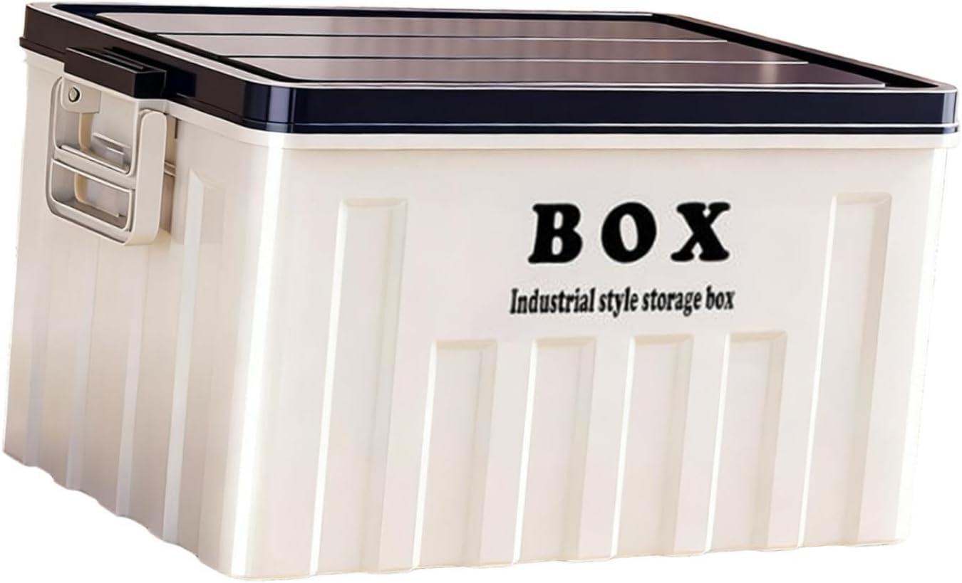 Multipurpose Storage Box with Lid, Carrying Bag, Space-Saving Trunk Organizer, Storage Box with Lid for Tools, Books, Toys, White Blue