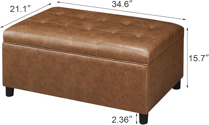 Joveco Rectangular Lift Top Storage Ottoman Bench, Faux Leather Storage Bench for Living Room Entryway Bedroom, Ochre Yellow