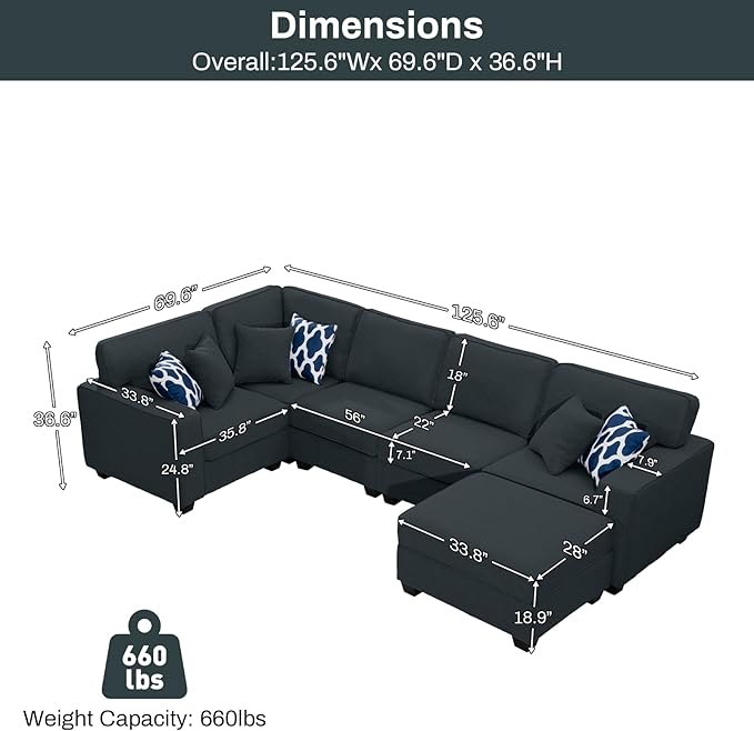 Legend Vansen Modular Sectional Sofa L Shaped Couch with Ottoman Modern Reversible Corner Sectional Couch for Living Room