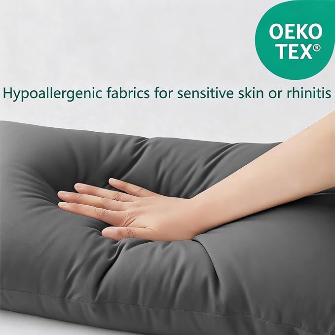 Flat Ultra Thin Bed Pillows Standard Size Pillow Set of 2 Extra Soft Down Alternative for Stomach Side Back Sleeper Dark Grey 20x26inches