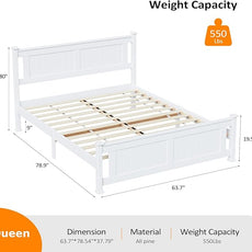 VINGLI Queen Bed Frame with Headboard Wood Platform Panel Bed,Heavy Duty Bed Slat No Box Spring Needed, White
