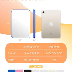 OMIRO Desk Makeup Mirror, 8 x 5 inches Table Mirror with Foldable Stand and Hanging Hole for Shaving and Travelling, Blue