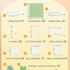 Metal Pegboard Combination Kit — 4 Carbon Steel Pegboards with 26 Accessories, Pegboard Wall Organizer for Home, Office, Study Room, Kitchen, Garage & Craft Room — 24″ × 24″ Green Peg Board