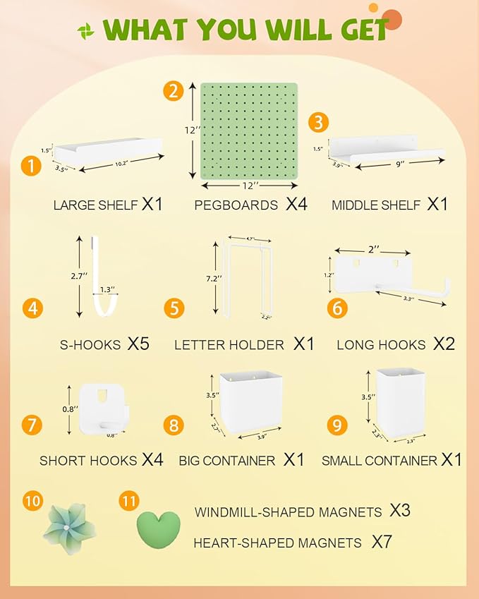 Metal Pegboard Combination Kit — 4 Carbon Steel Pegboards with 26 Accessories, Pegboard Wall Organizer for Home, Office, Study Room, Kitchen, Garage & Craft Room — 24″ × 24″ Green Peg Board